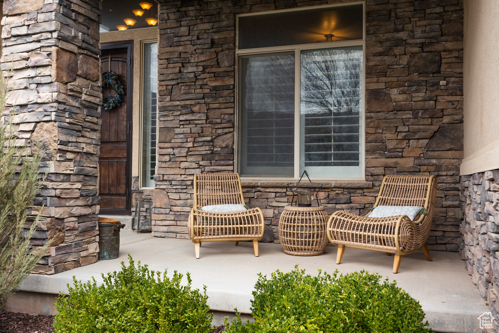 View of patio with covered porch