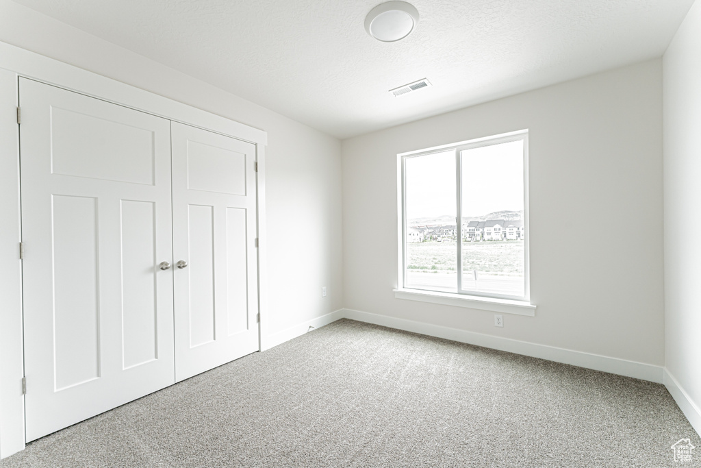 Unfurnished bedroom with carpet floors and a closet