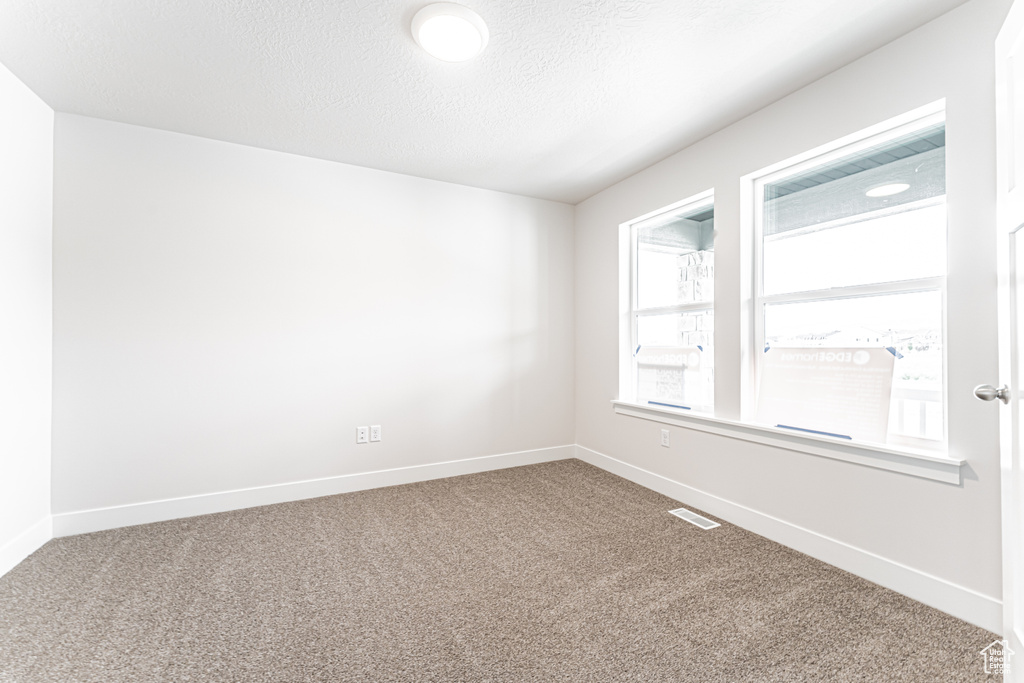 Unfurnished room with carpet floors and a textured ceiling