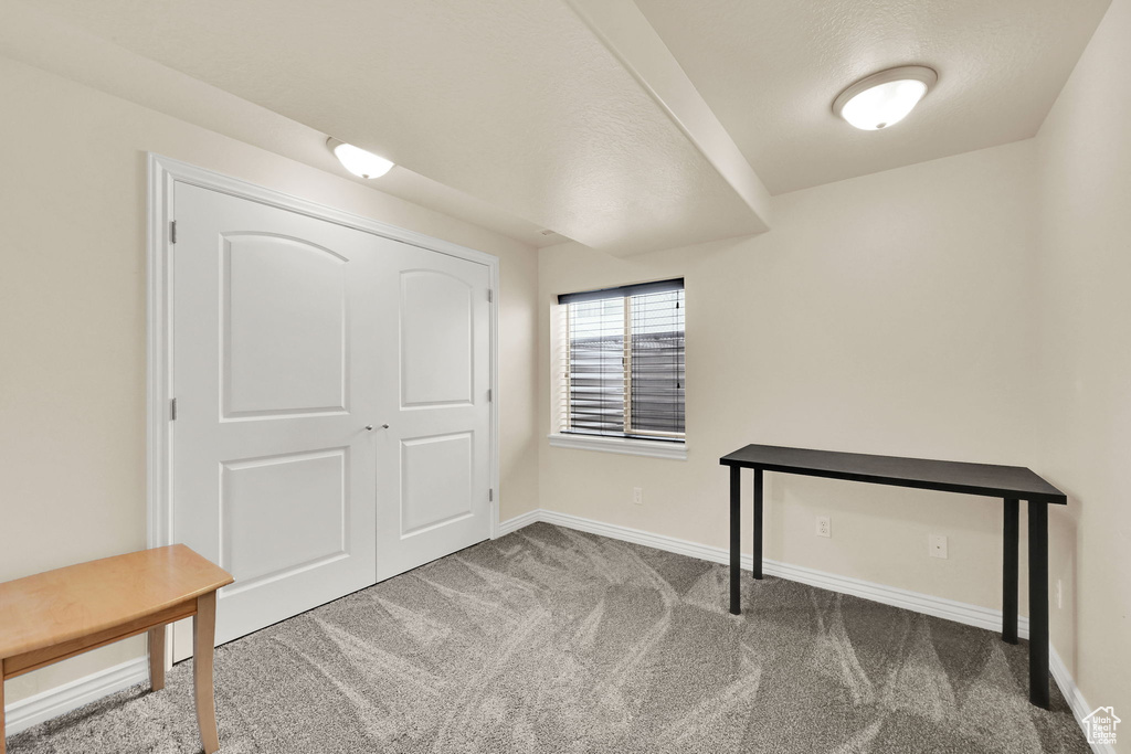 Interior space featuring baseboards and carpet floors