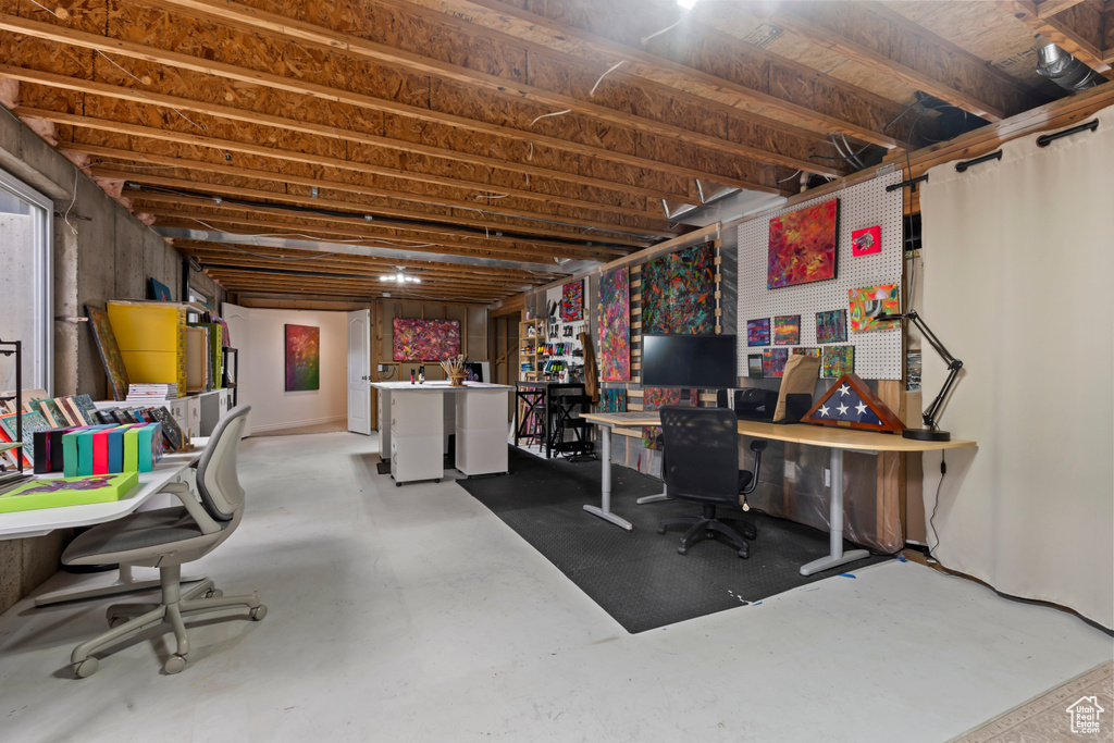 Office space featuring concrete flooring