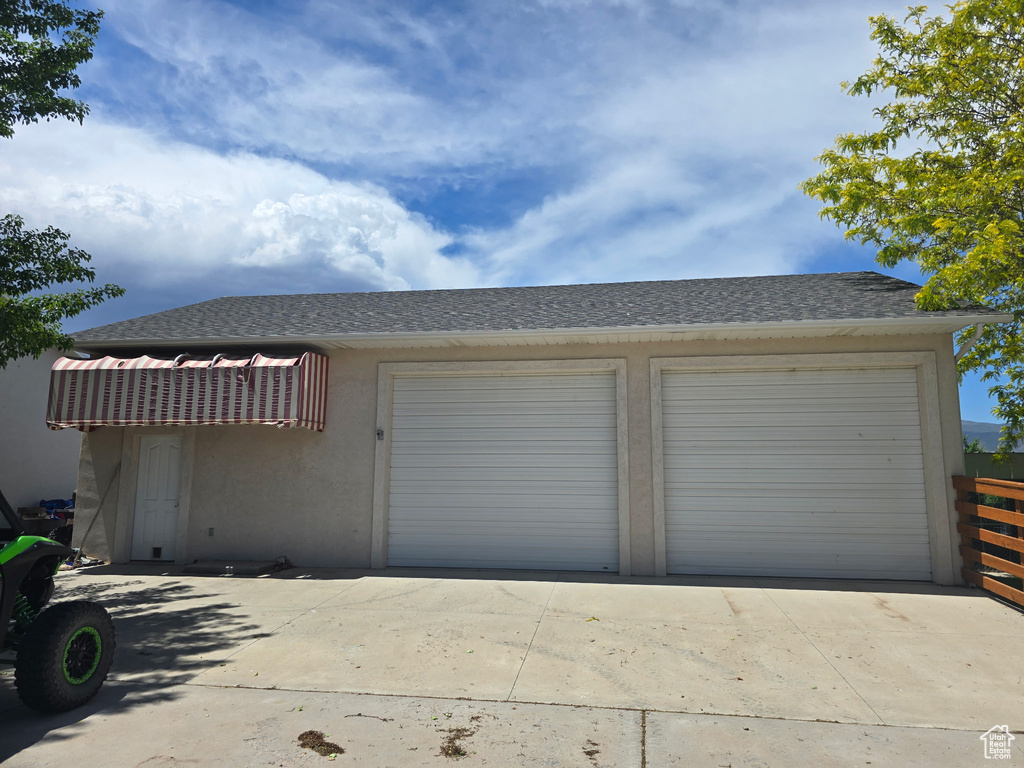 View of detached garage