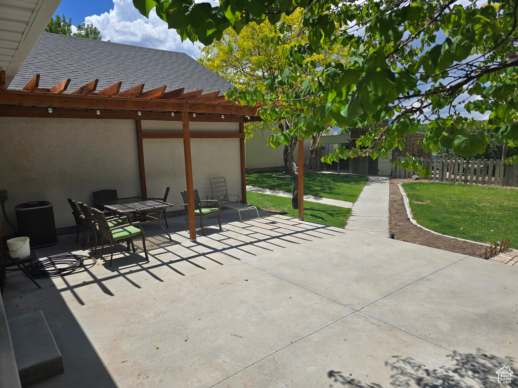 View of patio featuring a pergola