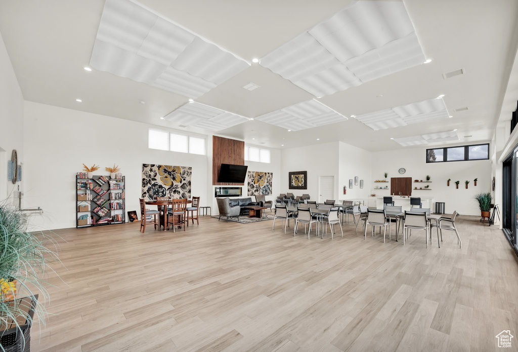 Miscellaneous room featuring light wood-style flooring and recessed lighting