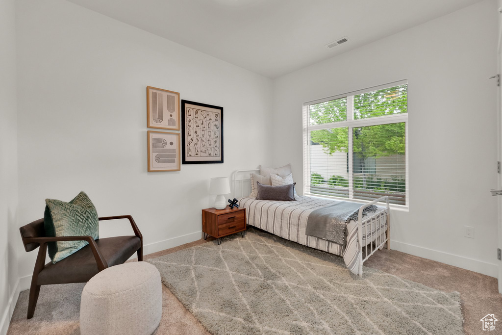 Bedroom with baseboards and carpet floors