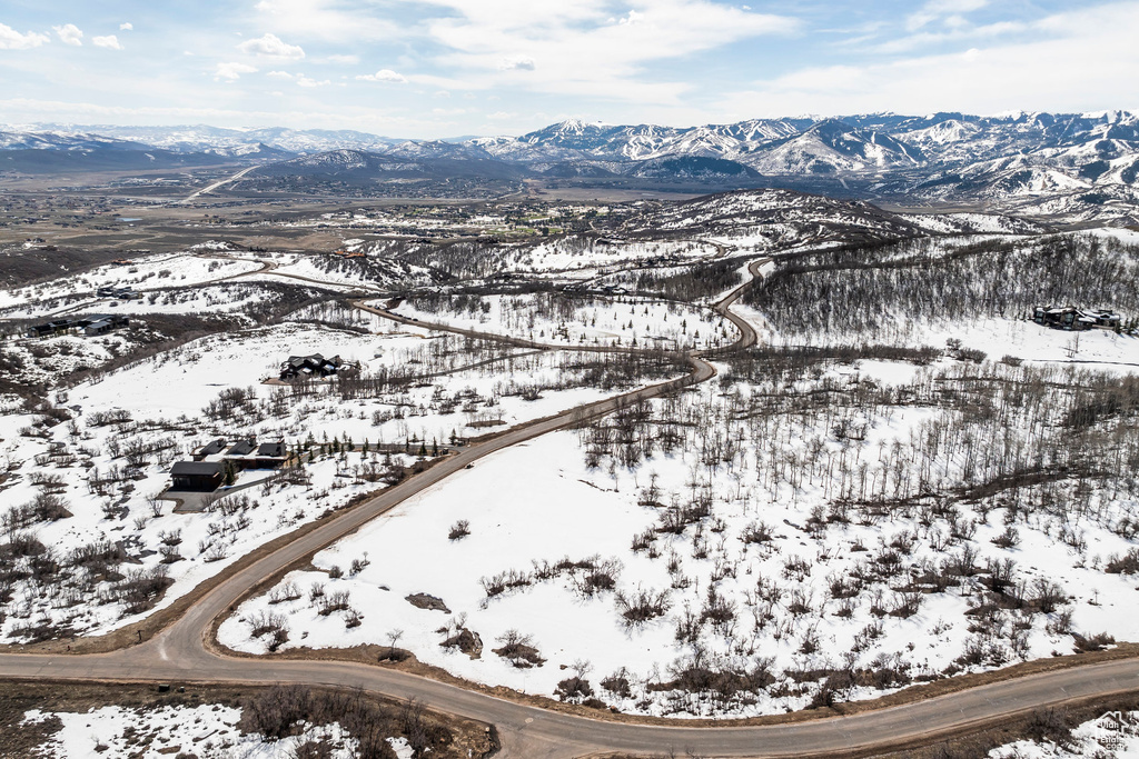 Drone / aerial view of a mountainous background
