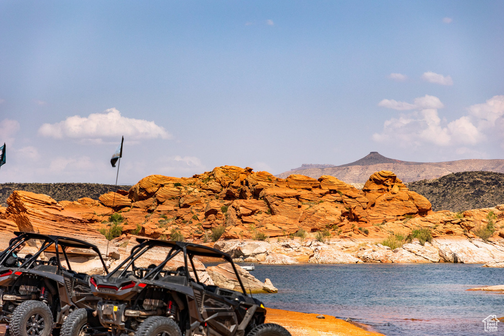 View of mountain background featuring a large body of water