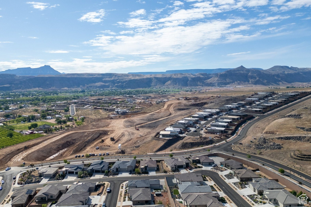 Aerial perspective of suburban area with mountains
