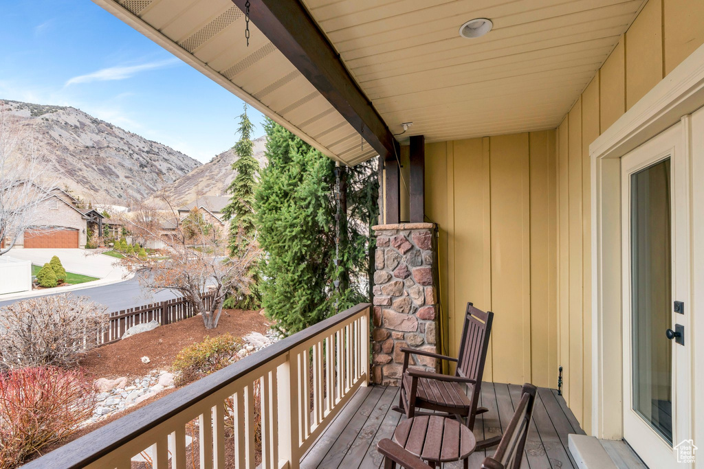Balcony with a mountain view