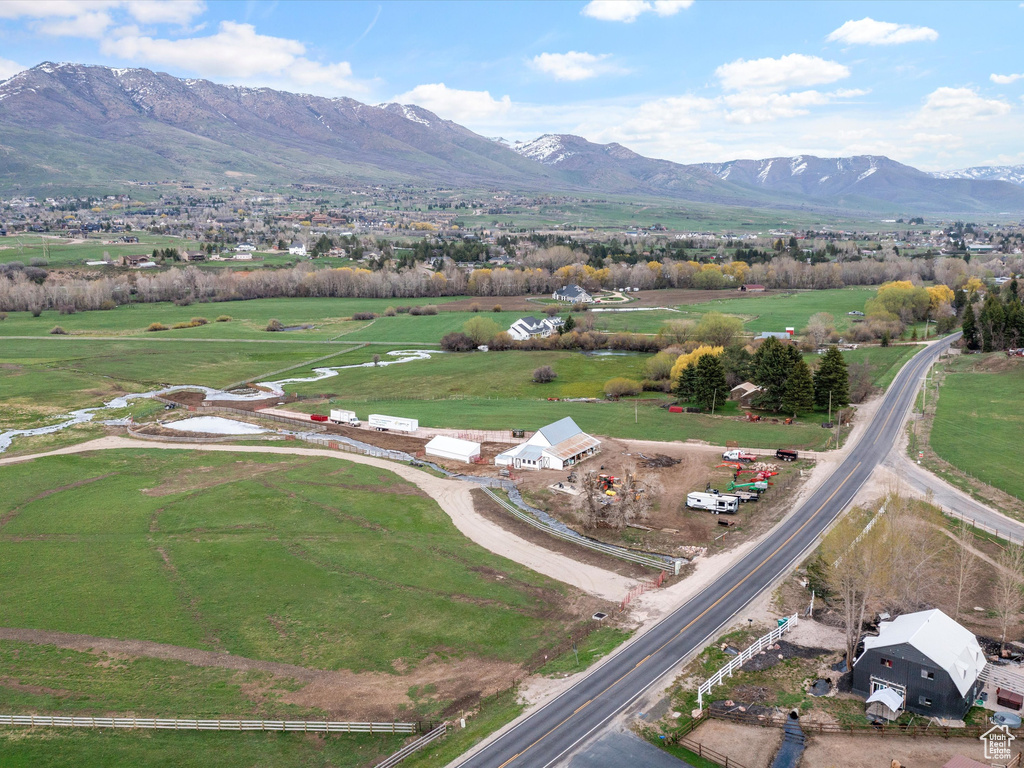 Drone / aerial view featuring a mountain view and a rural view