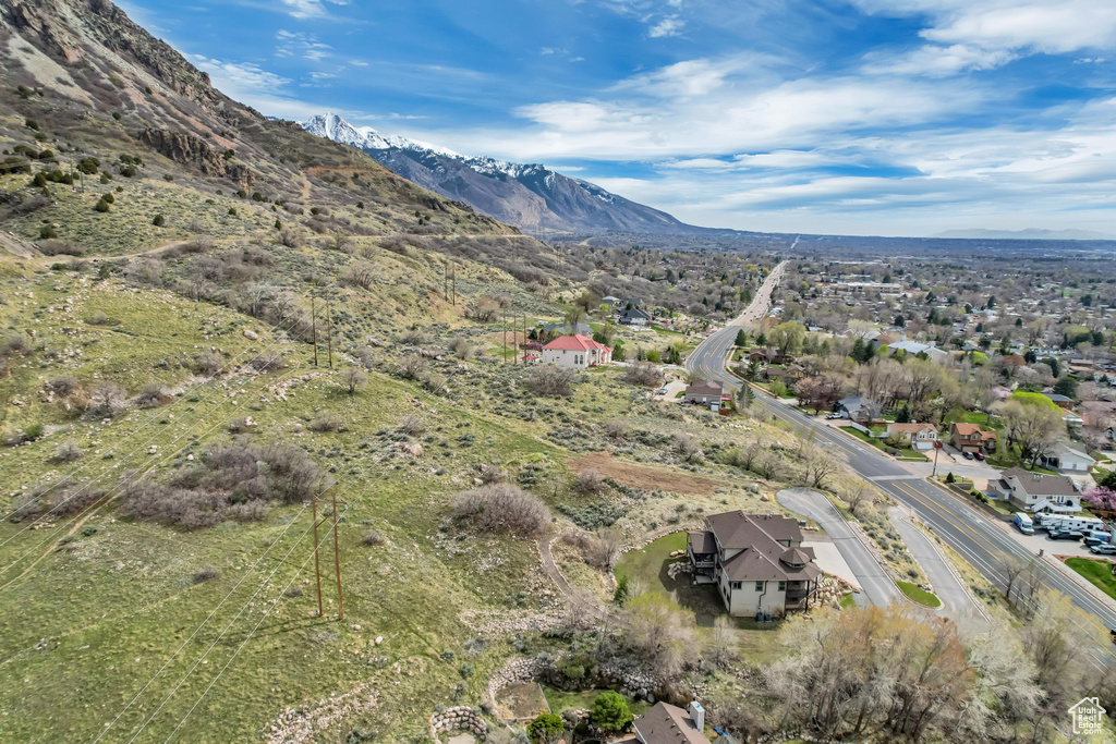 Aerial view featuring a mountain view