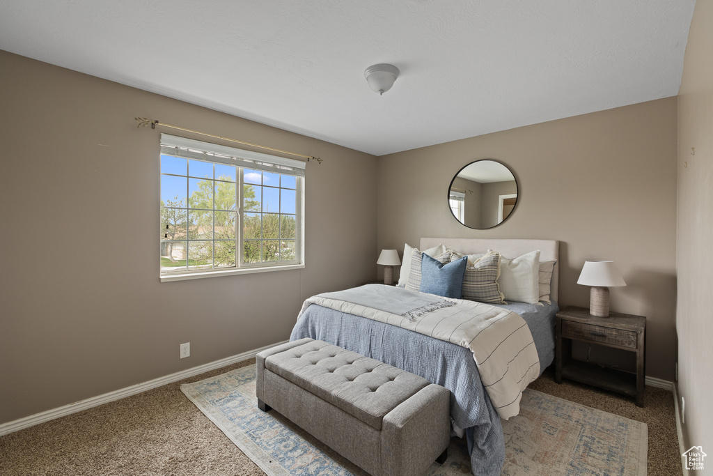 Bedroom with baseboards and carpet floors