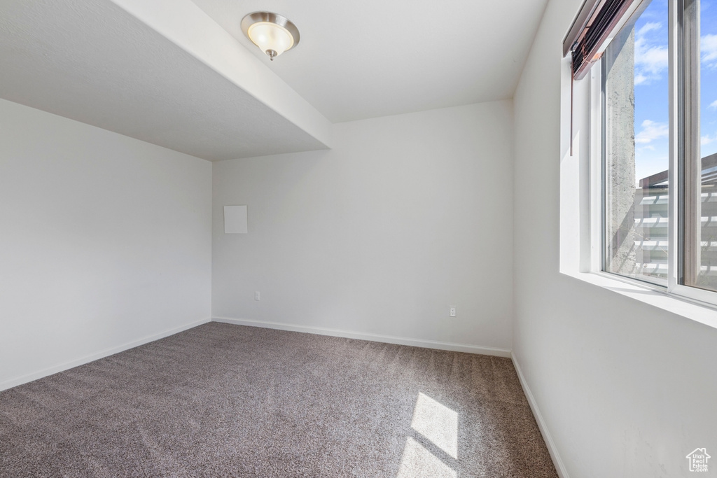 Unfurnished room featuring a healthy amount of sunlight, carpet floors, and baseboards