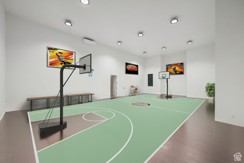 View of basketball court featuring basketball court