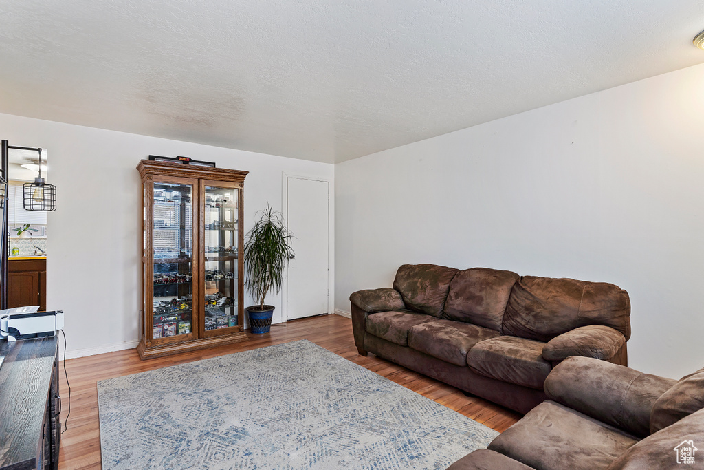 Living room with baseboards and light wood-style floors