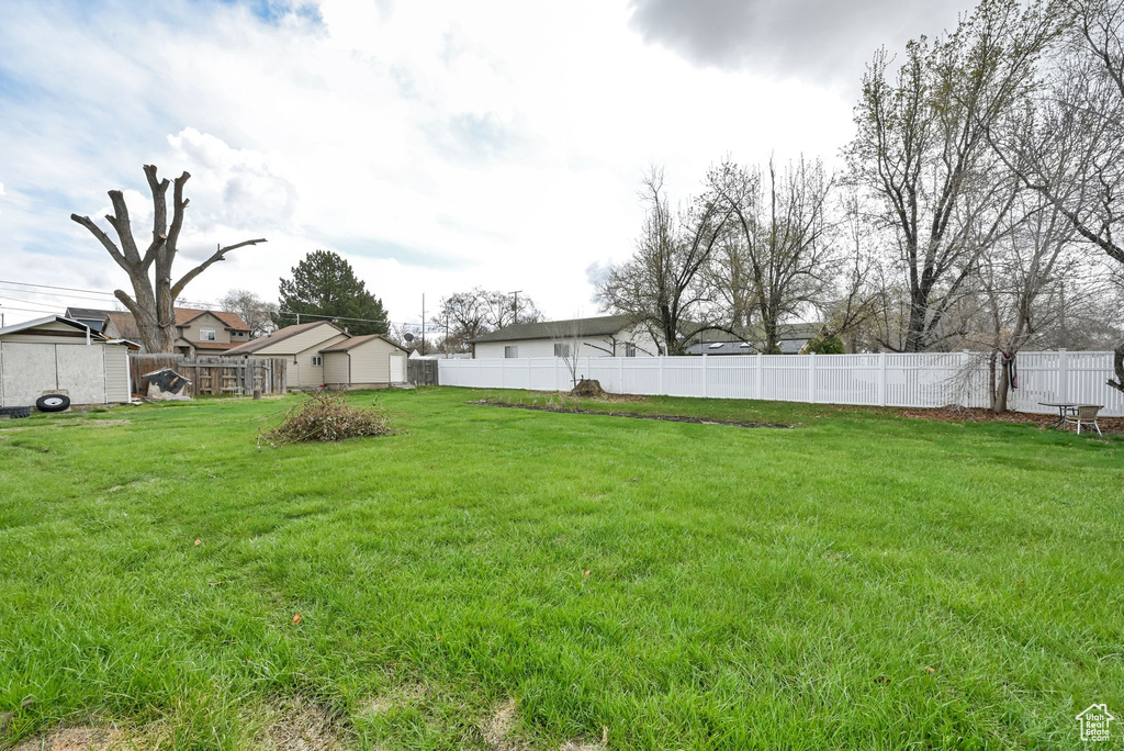 View of yard with a fenced backyard
