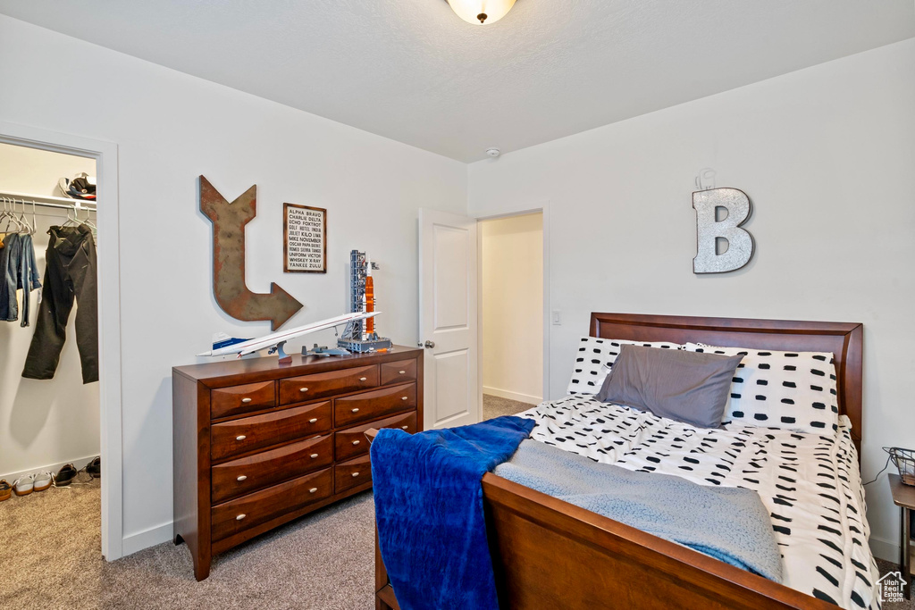Bedroom featuring a closet, baseboards, a spacious closet, and carpet
