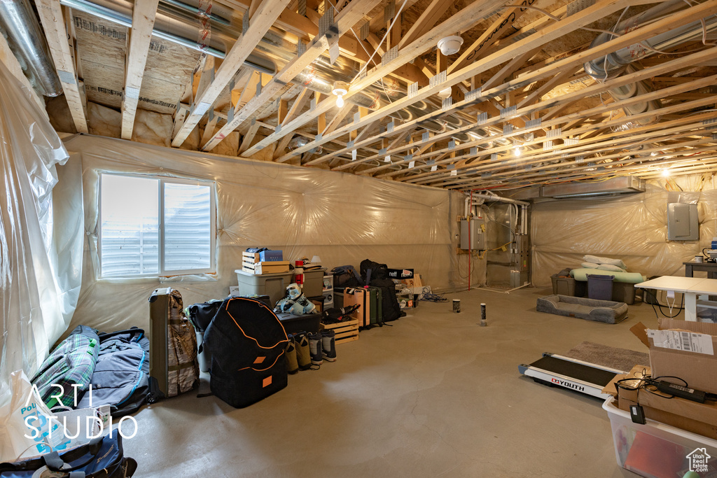 Below grade area with electric panel