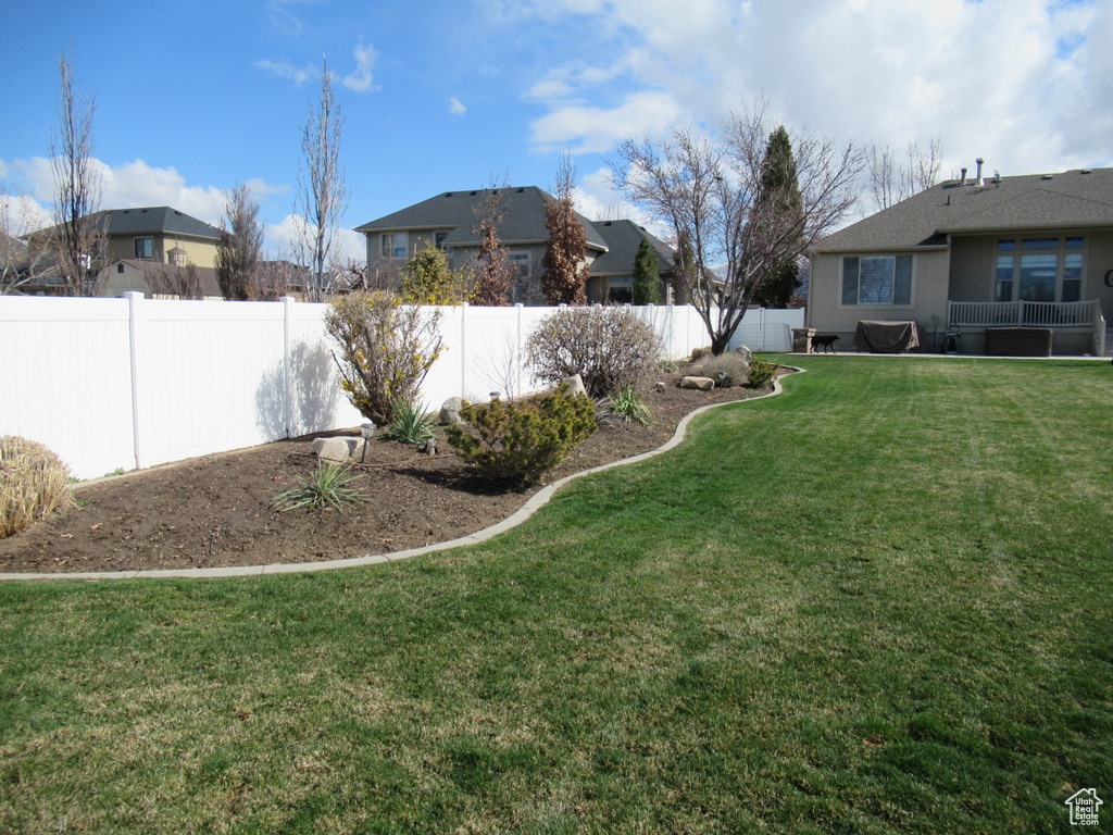 View of yard featuring a fenced backyard