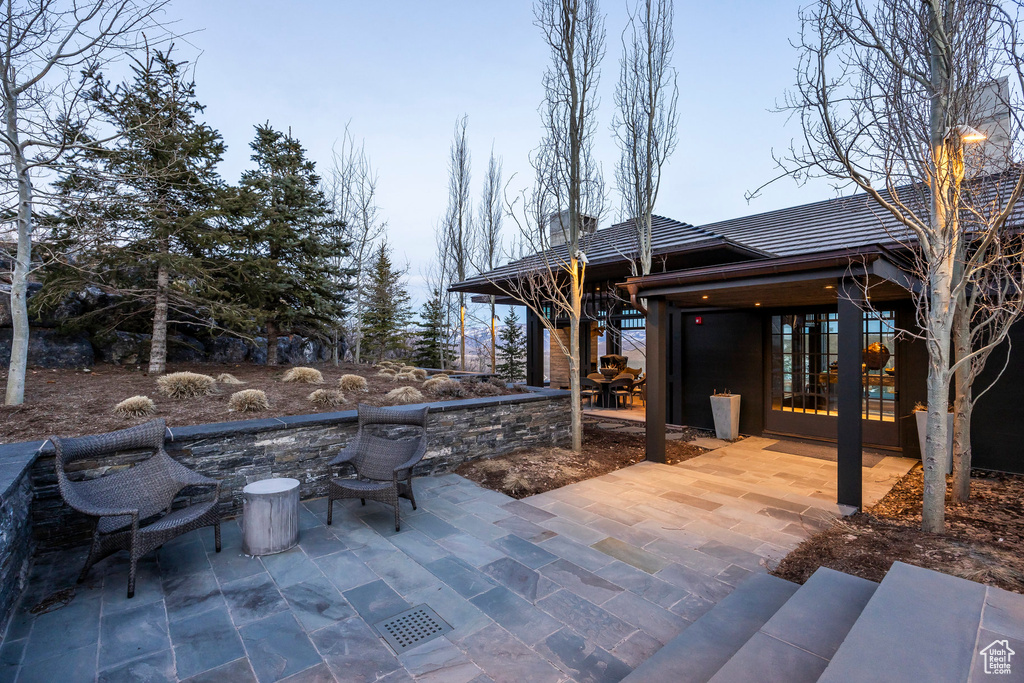 View of patio with a gazebo