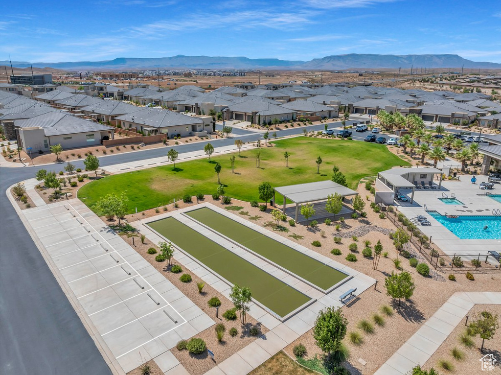 Bird's eye view featuring a mountain view and a residential view