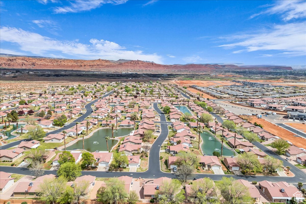 Bird's eye view with a water and mountain view and a residential view