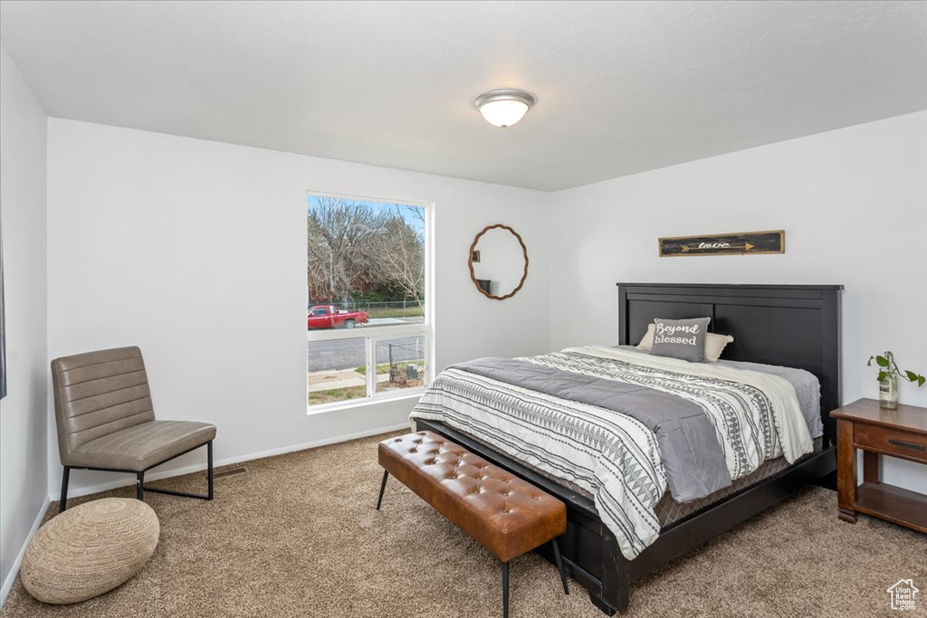 Bedroom with baseboards and carpet floors