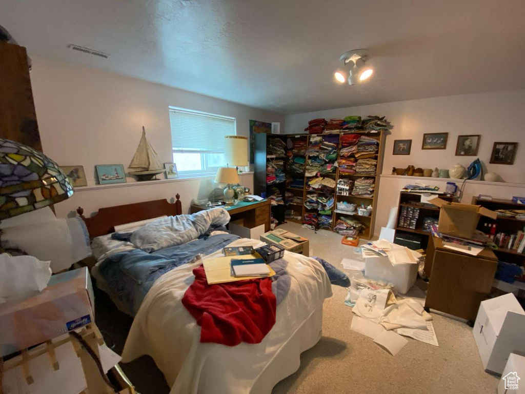 Carpeted bedroom with visible vents
