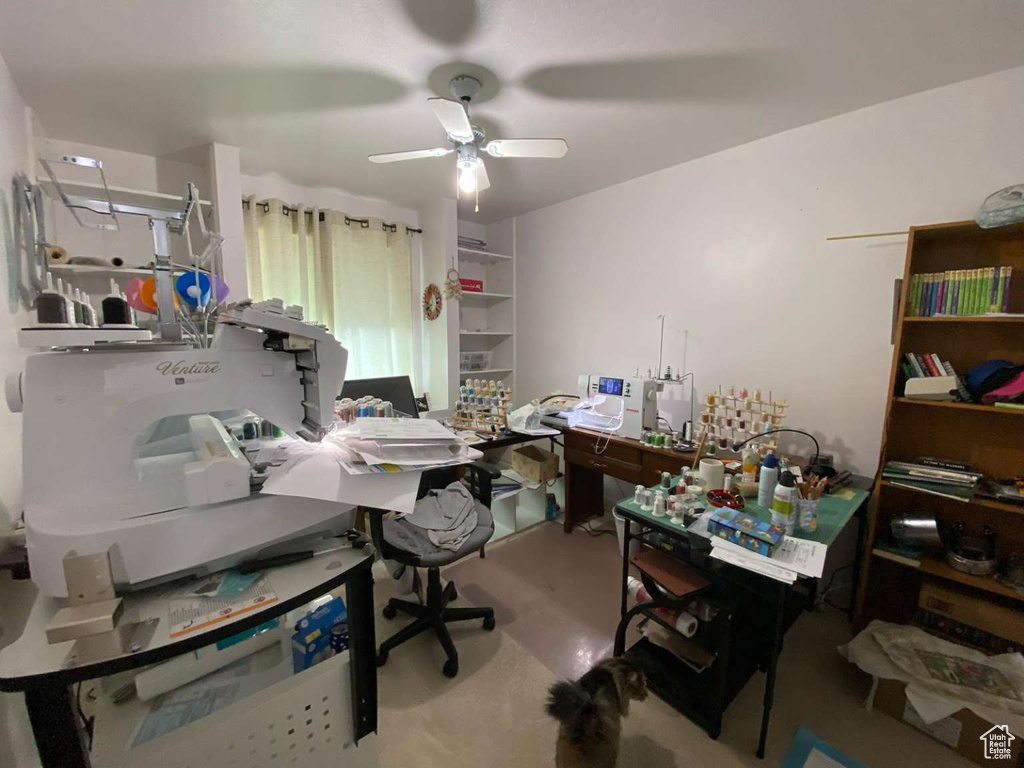 Office with ceiling fan