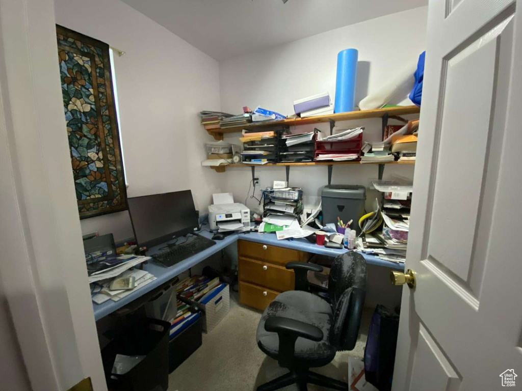 Office space with carpet flooring