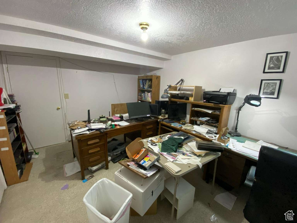Office featuring a textured ceiling