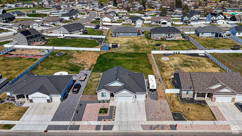 Aerial perspective of suburban area