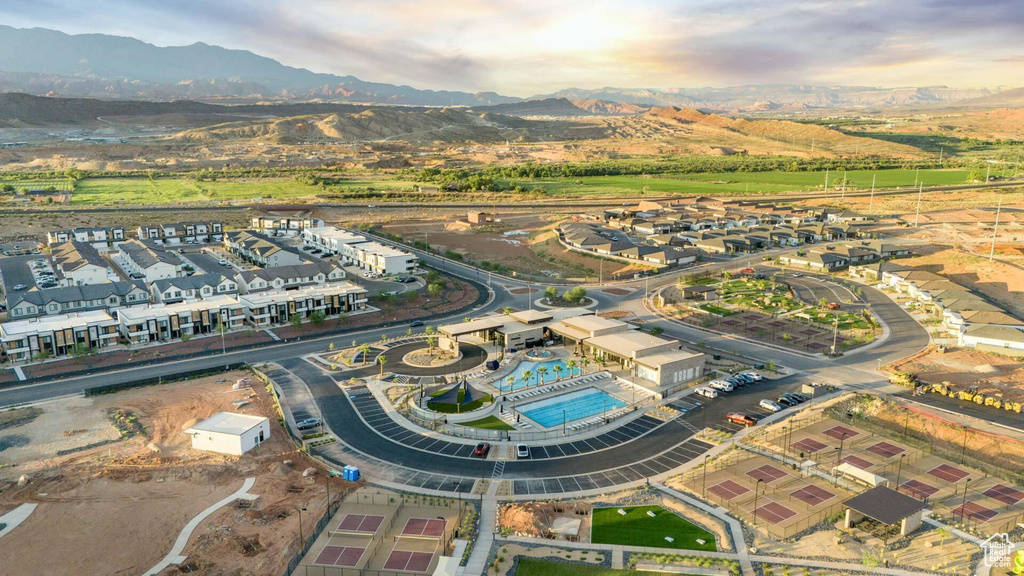 Drone / aerial view with a mountain view