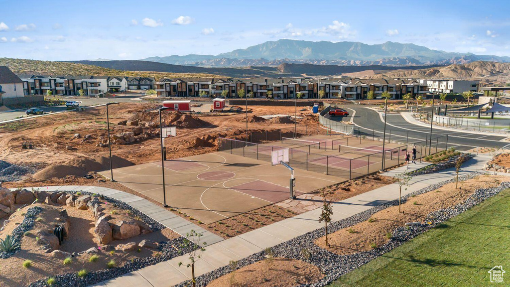 Property view of mountains featuring a residential view