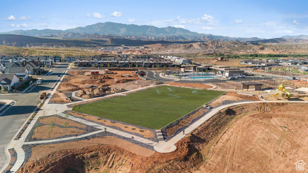 Bird's eye view featuring a mountain view and a residential view