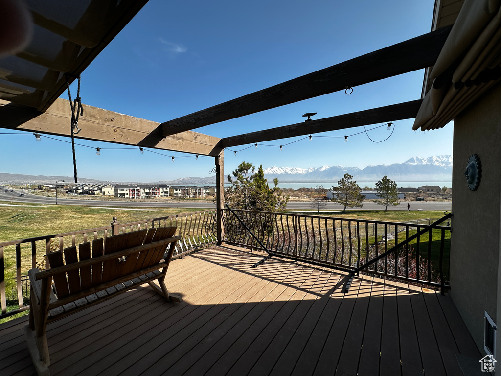Deck featuring a mountain view