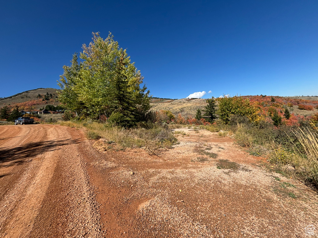 View of street with a mountain view