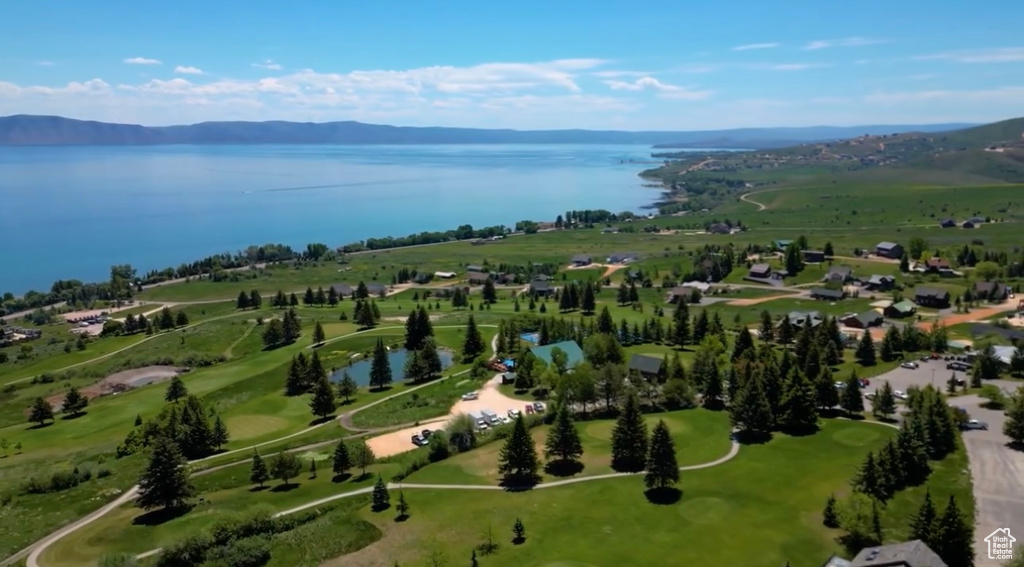 Aerial view of a water and mountain view