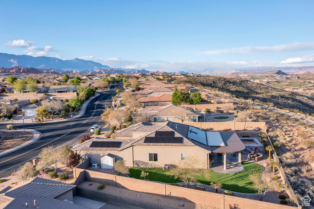 Birds eye view of property featuring a residential view and a mountain view
