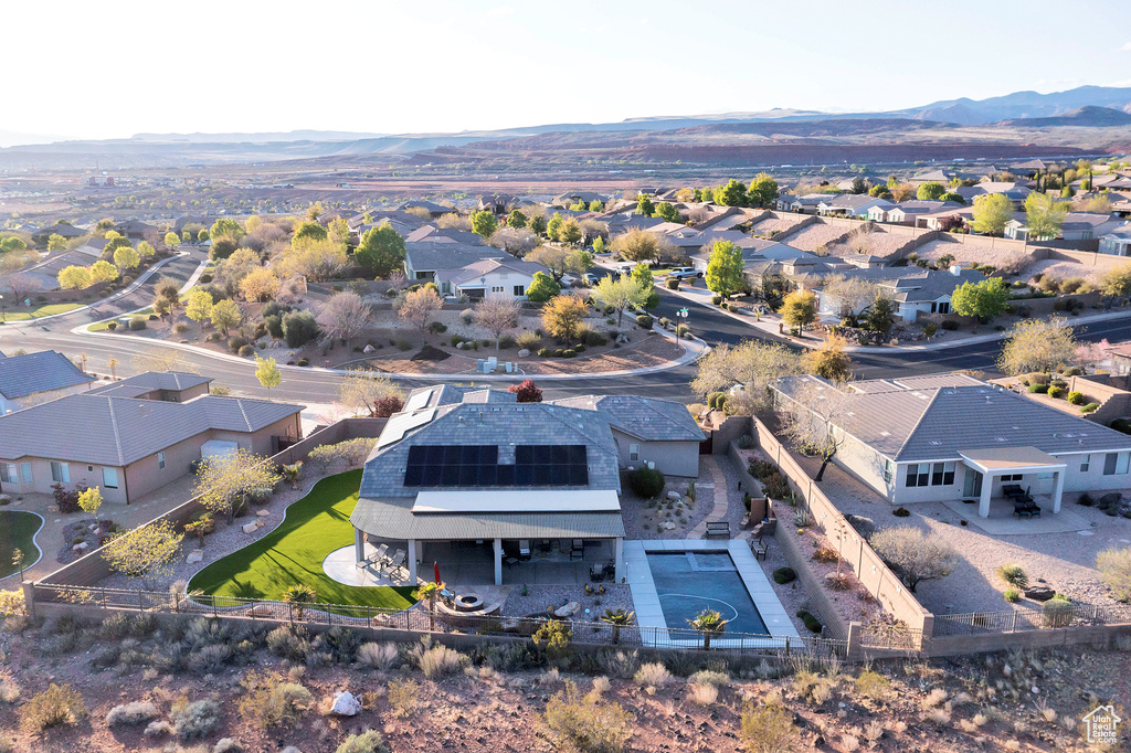 Bird's eye view with a mountain view and a residential view