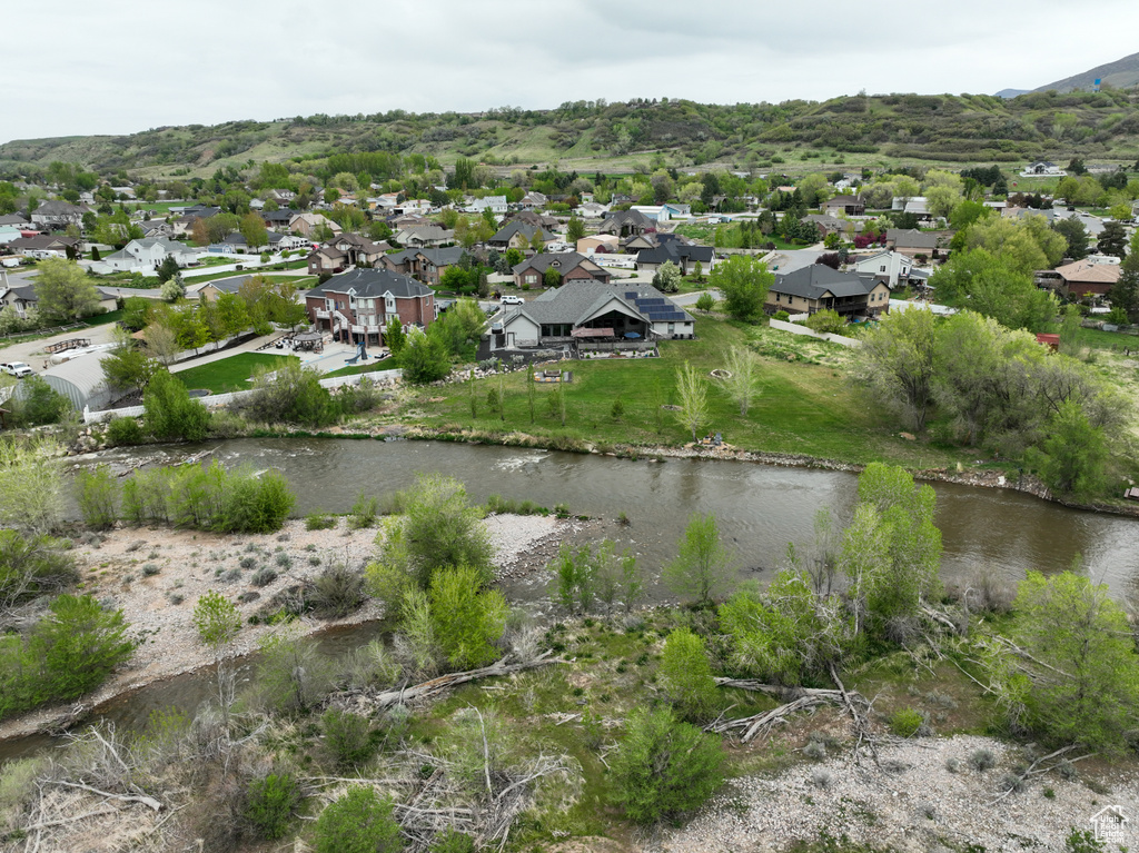 Bird\\\'s eye view with a water and mountain view and a residential view