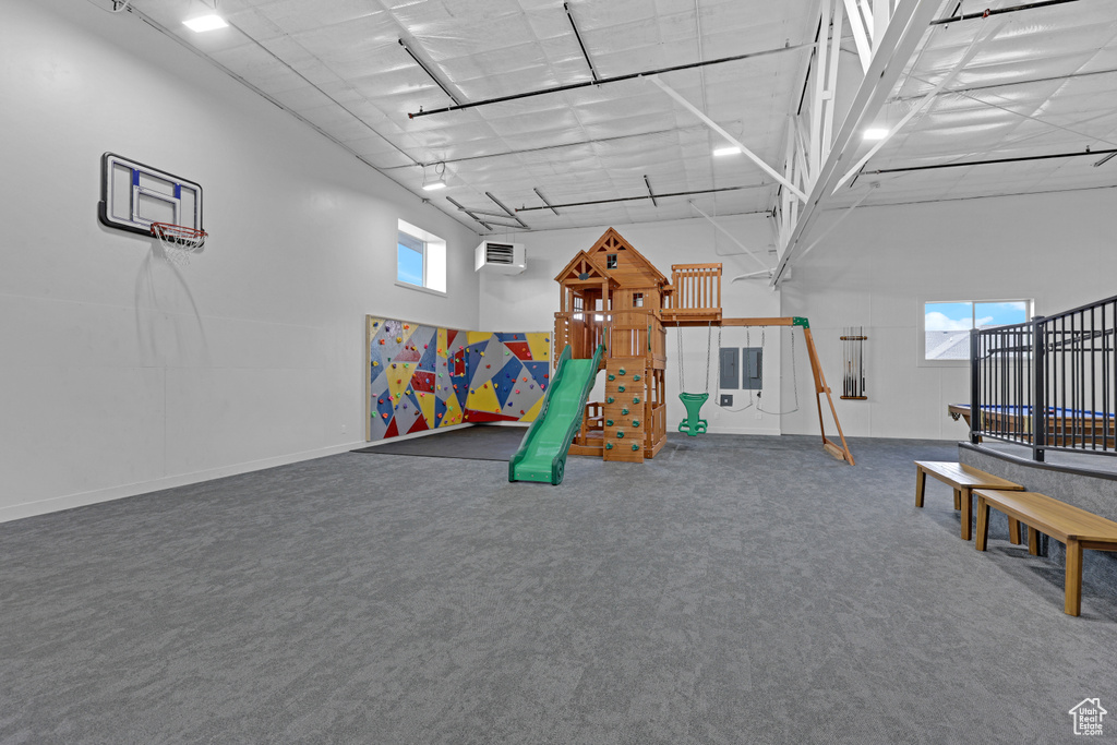 Rec room with carpet floors