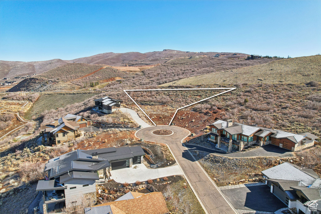 Bird's eye view of a mountainous background