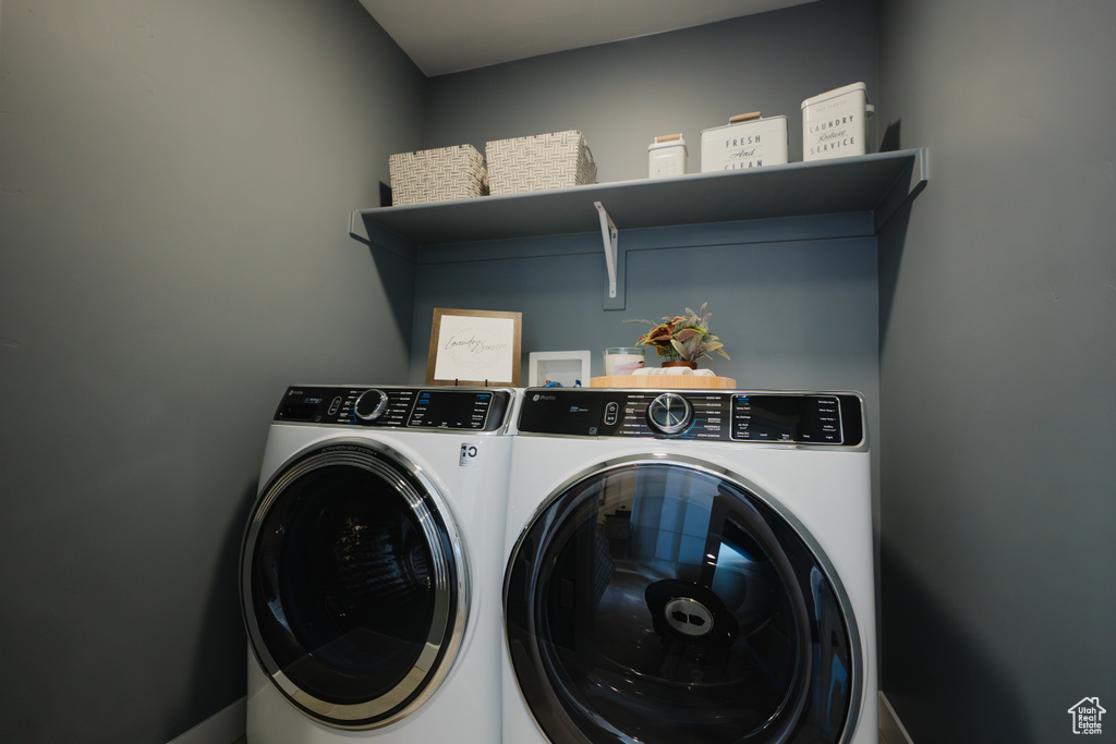 Washroom with independent washer and dryer and laundry area