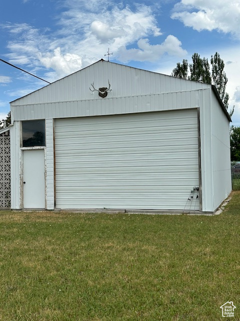 View of detached garage