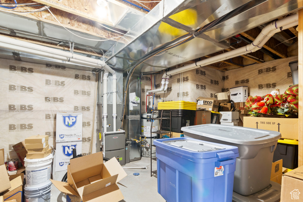 Unfinished basement with water heater