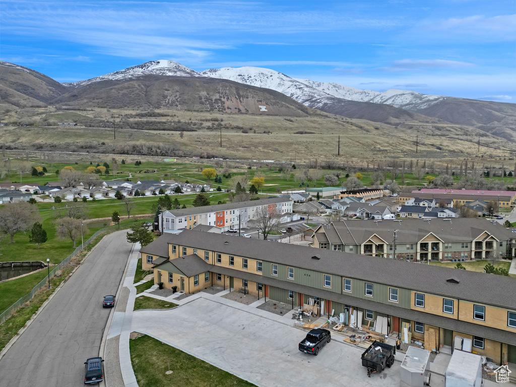 Aerial view featuring a mountain view and a residential view