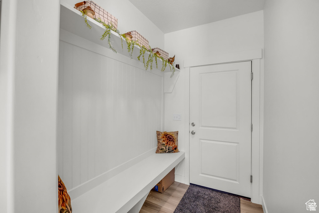 Mudroom with light wood finished floors
