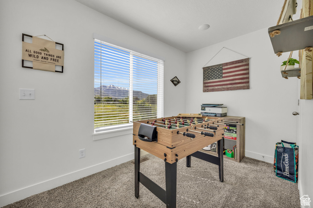 Playroom featuring baseboards and carpet