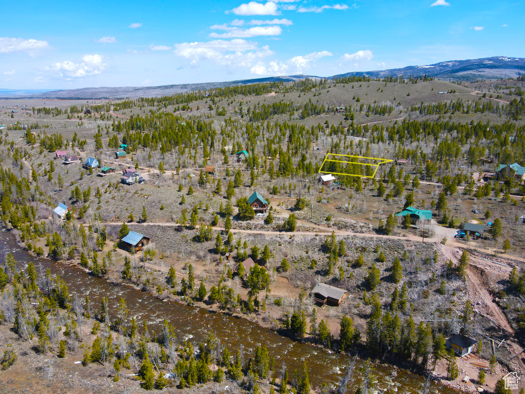 Drone / aerial view featuring a mountain view and a rural view